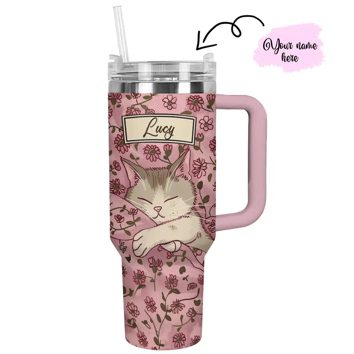 Shineful Personalized Tumbler Floral Sleeping Cat