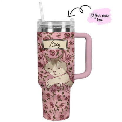 Shineful Personalized Tumbler Floral Sleeping Cat