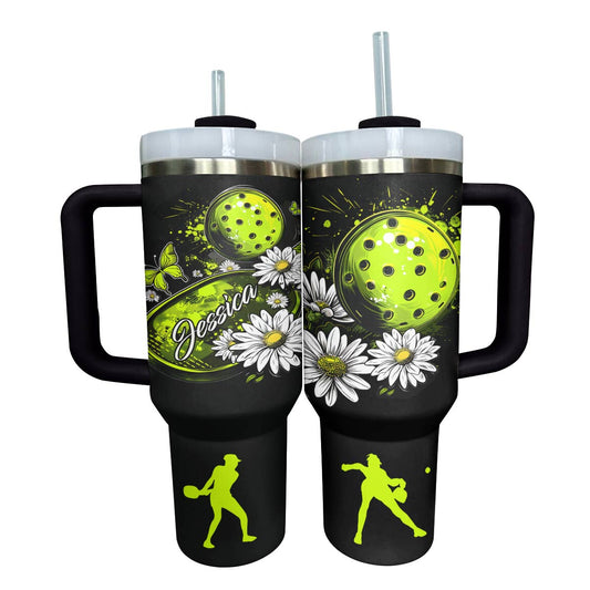 Shineful Personalized Tumbler Gorgeous Pickleball Flowers