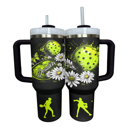 Shineful Personalized Tumbler Gorgeous Pickleball Flowers