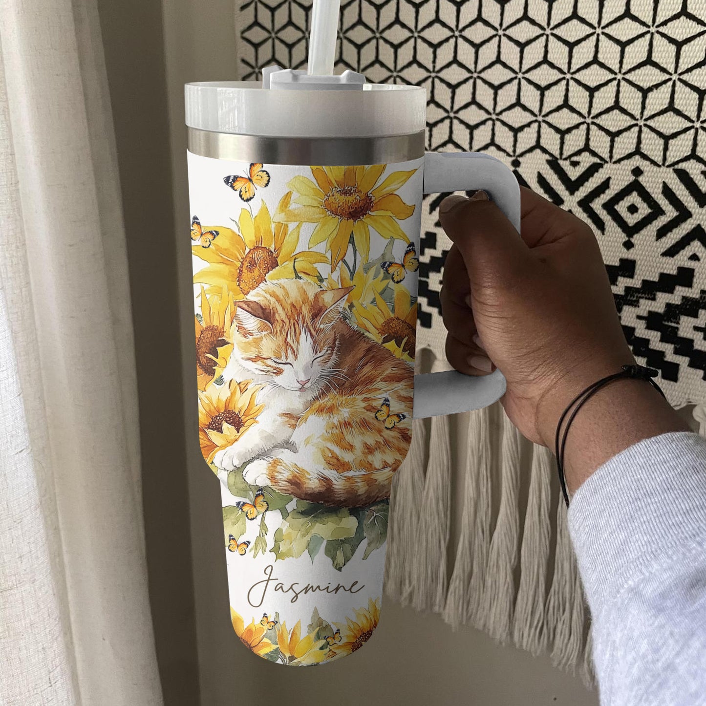 Shineful Tumbler Personalized Cat With Sunflower Ver 2