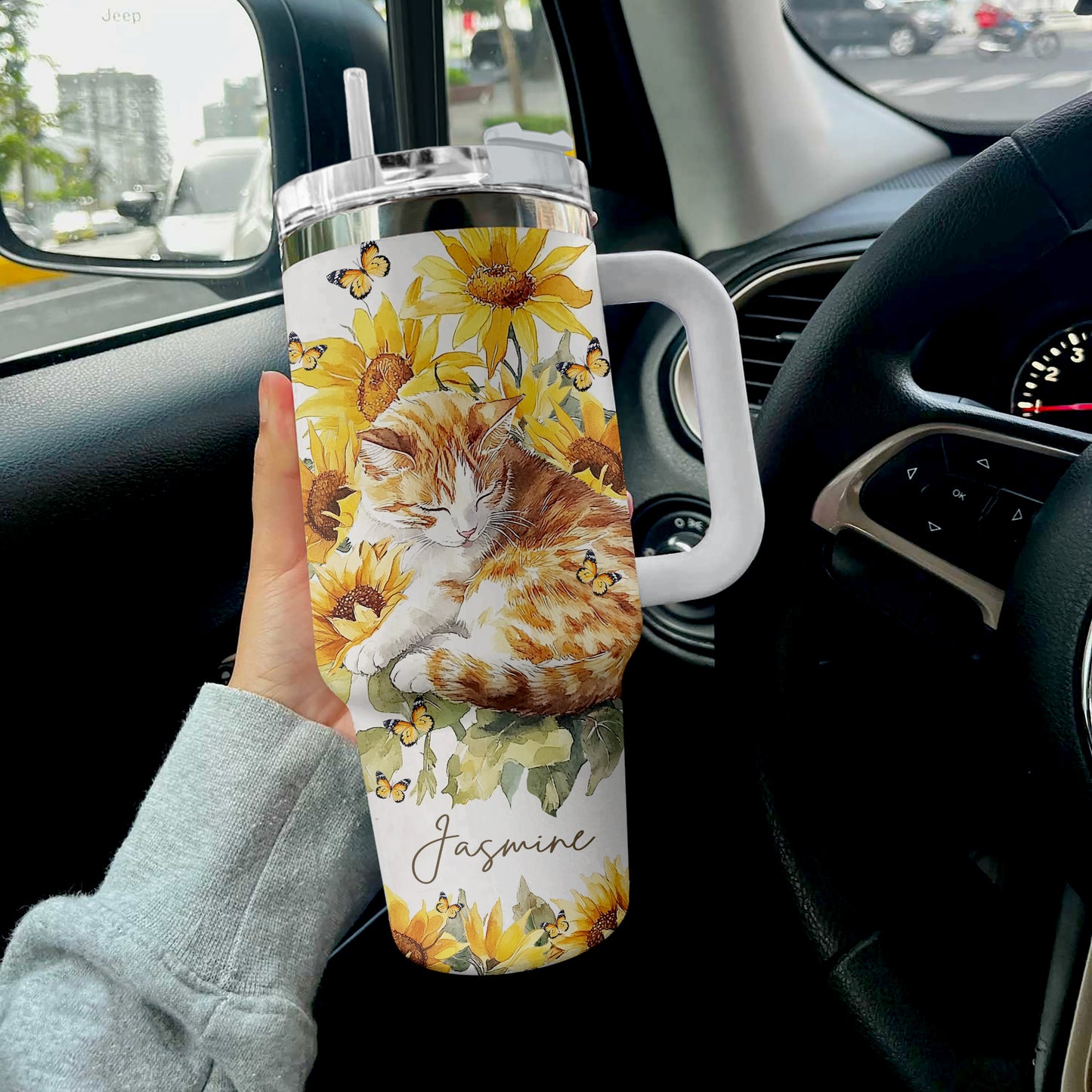 Shineful Tumbler Personalized Cat With Sunflower Ver 2