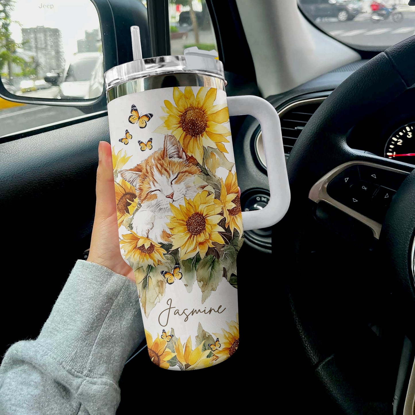 Shineful Tumbler Personalized Cat With Sunflower Ver 1