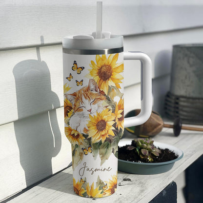 Shineful Tumbler Personalized Cat With Sunflower Ver 1