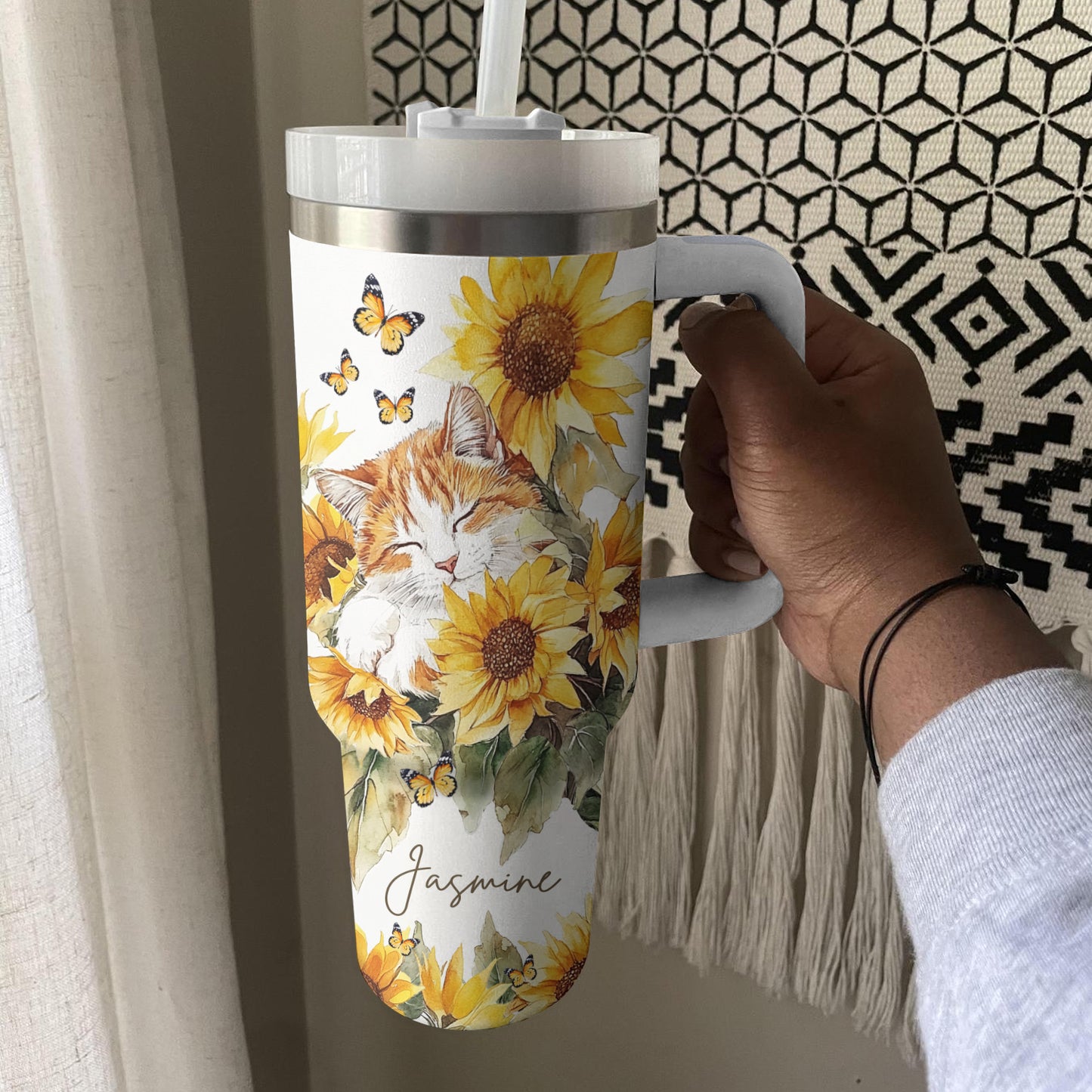 Shineful Tumbler Personalized Cat With Sunflower Ver 1