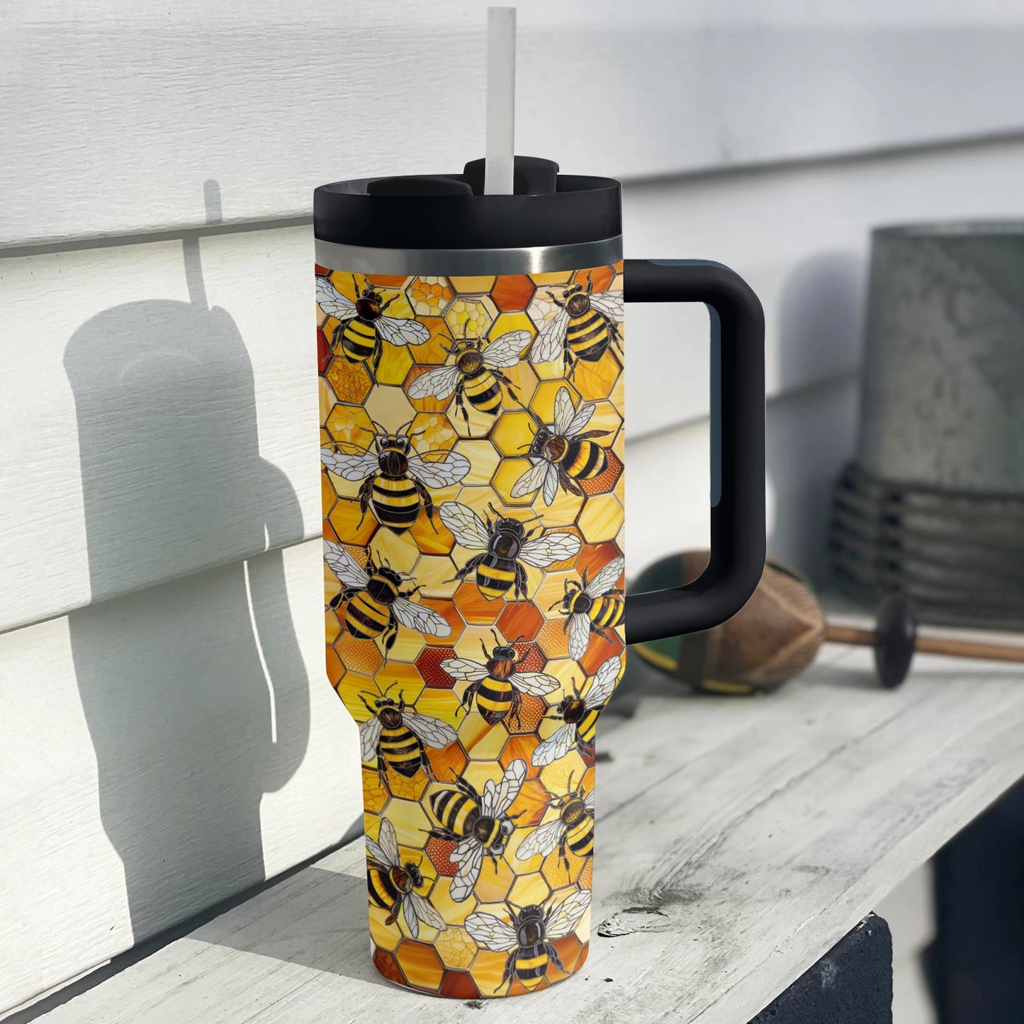 Shineful Glossy Tumbler Stained Glass Art Bee