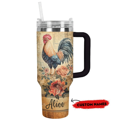 Shineful Tumbler Personalized Rooster & Roses