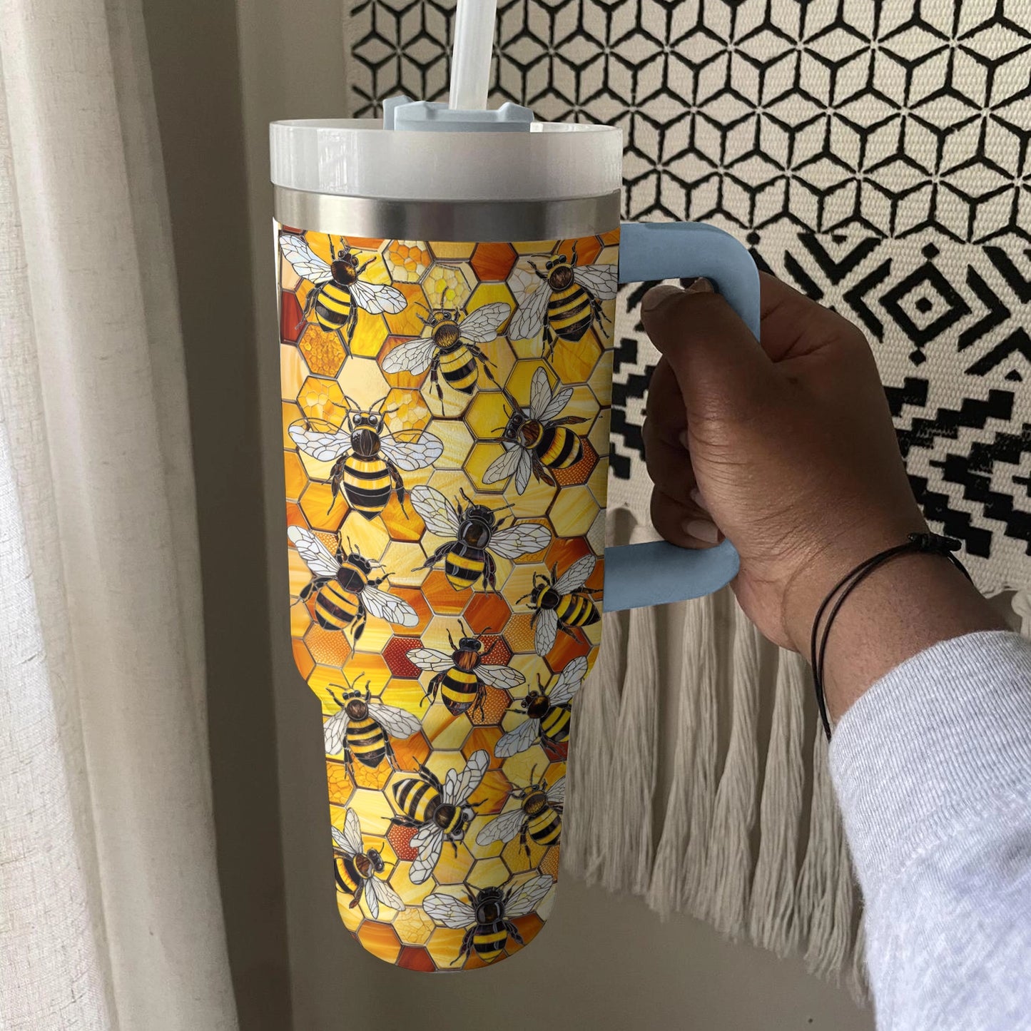 Shineful Glossy Tumbler Stained Glass Art Bee