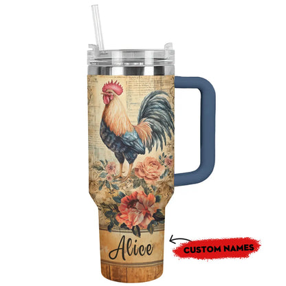 Shineful Tumbler Personalized Rooster & Roses