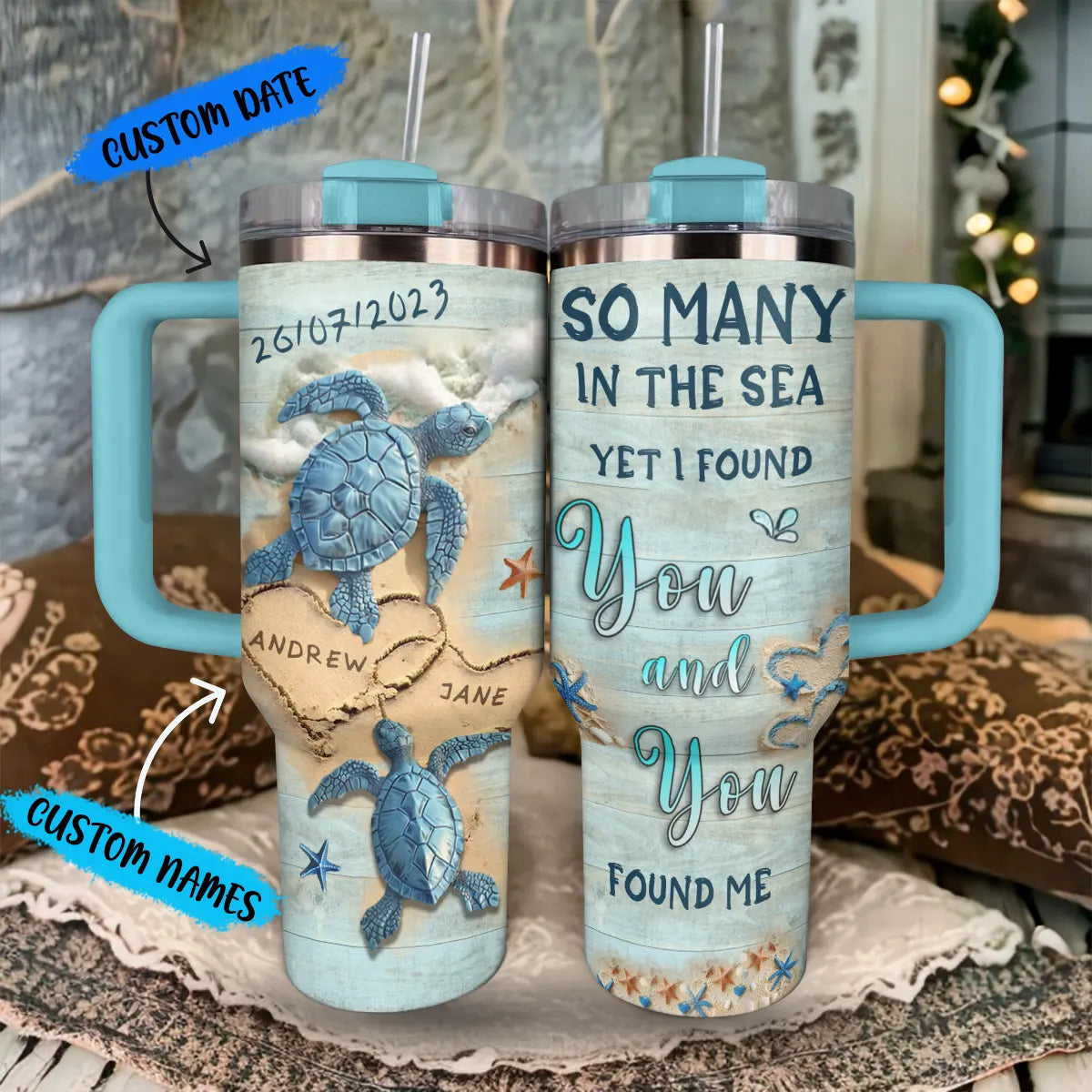 Shineful Tumbler Personalized Couples Gift: Love & Sea & Turtles