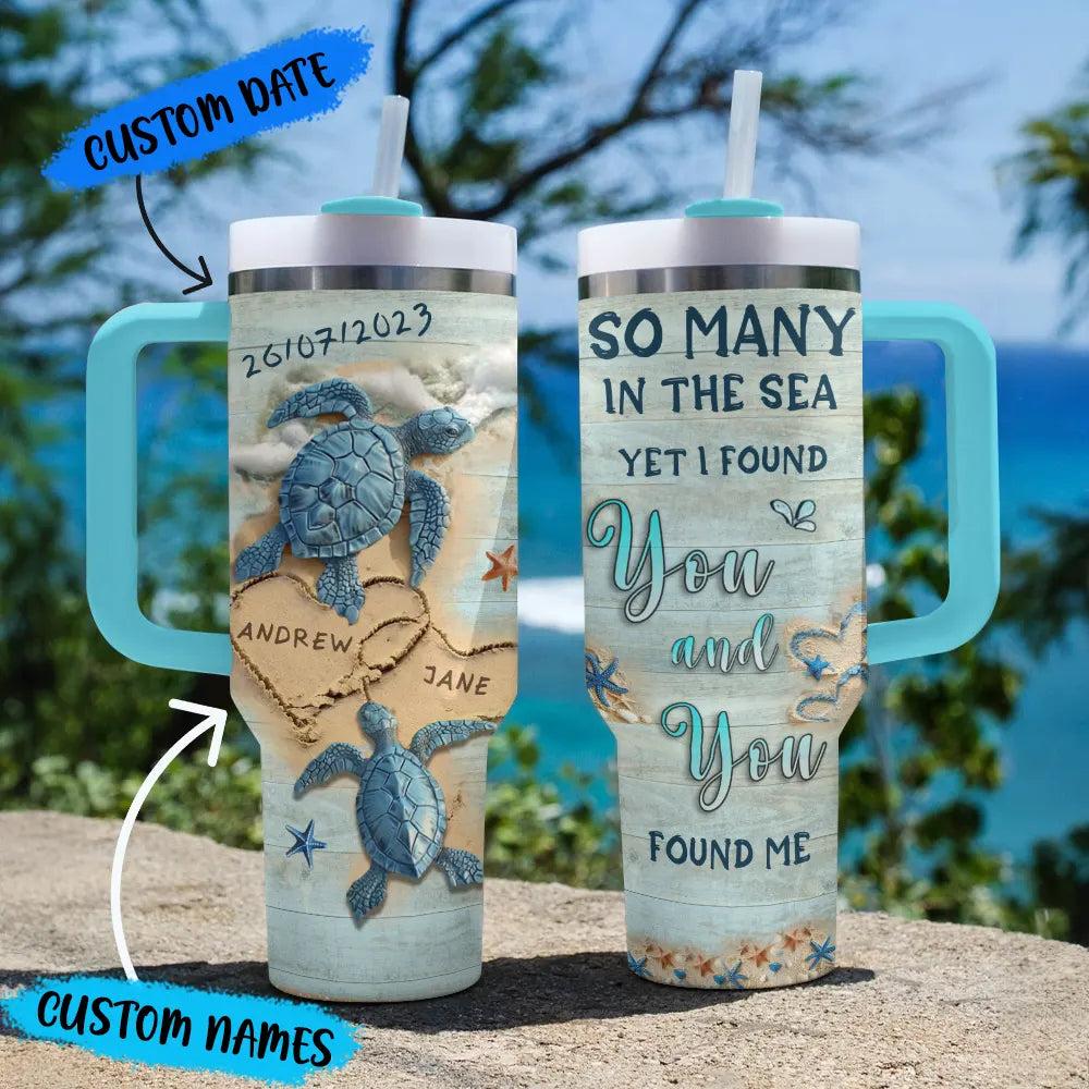 Shineful Tumbler Personalized Couples Gift: Love & Sea & Turtles