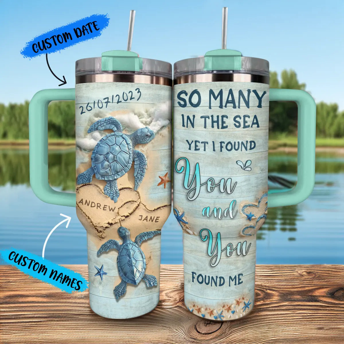 Shineful Tumbler Personalized Couples Gift: Love & Sea & Turtles