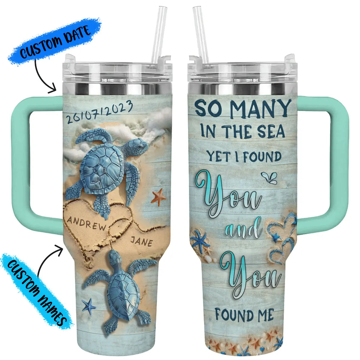 Shineful Tumbler Personalized Couples Gift: Love & Sea & Turtles