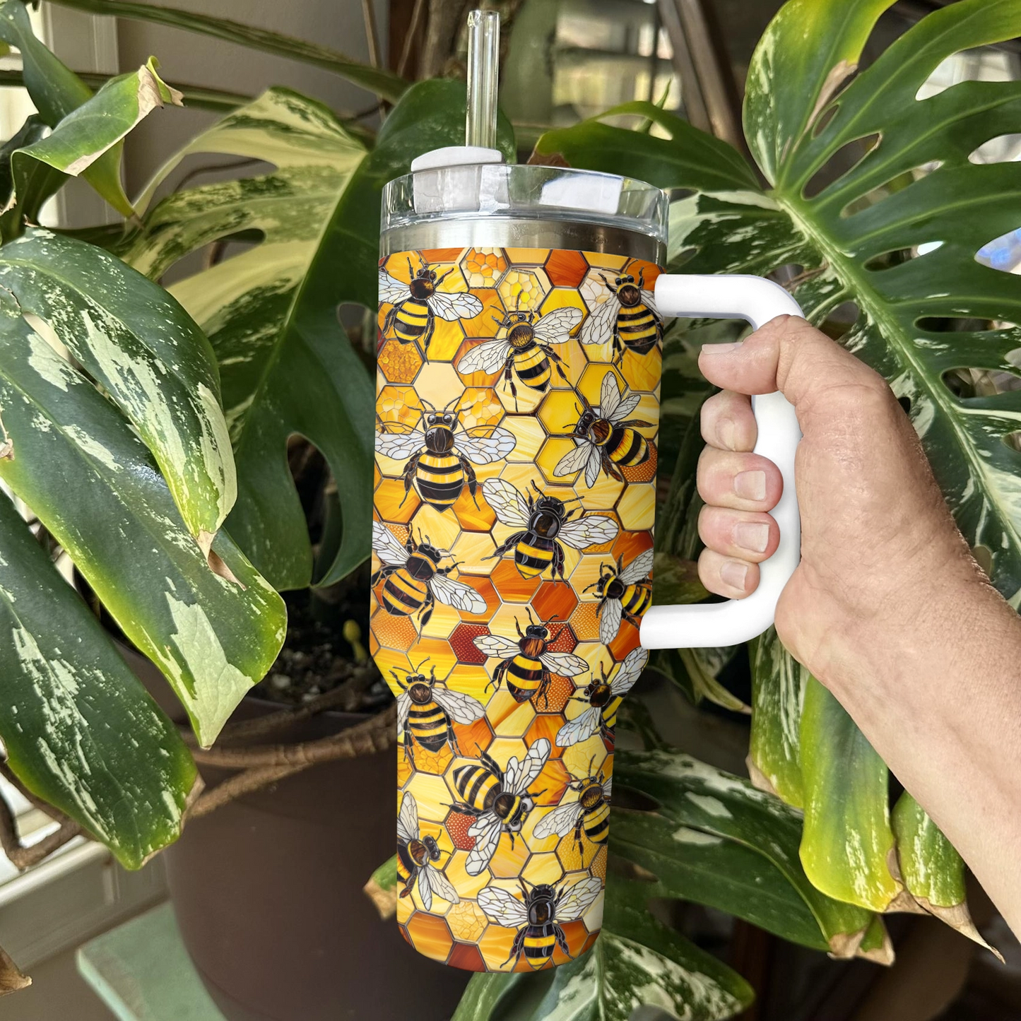 Shineful Glossy Tumbler Stained Glass Art Bee