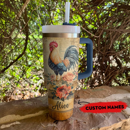 Shineful Tumbler Personalized Rooster & Roses