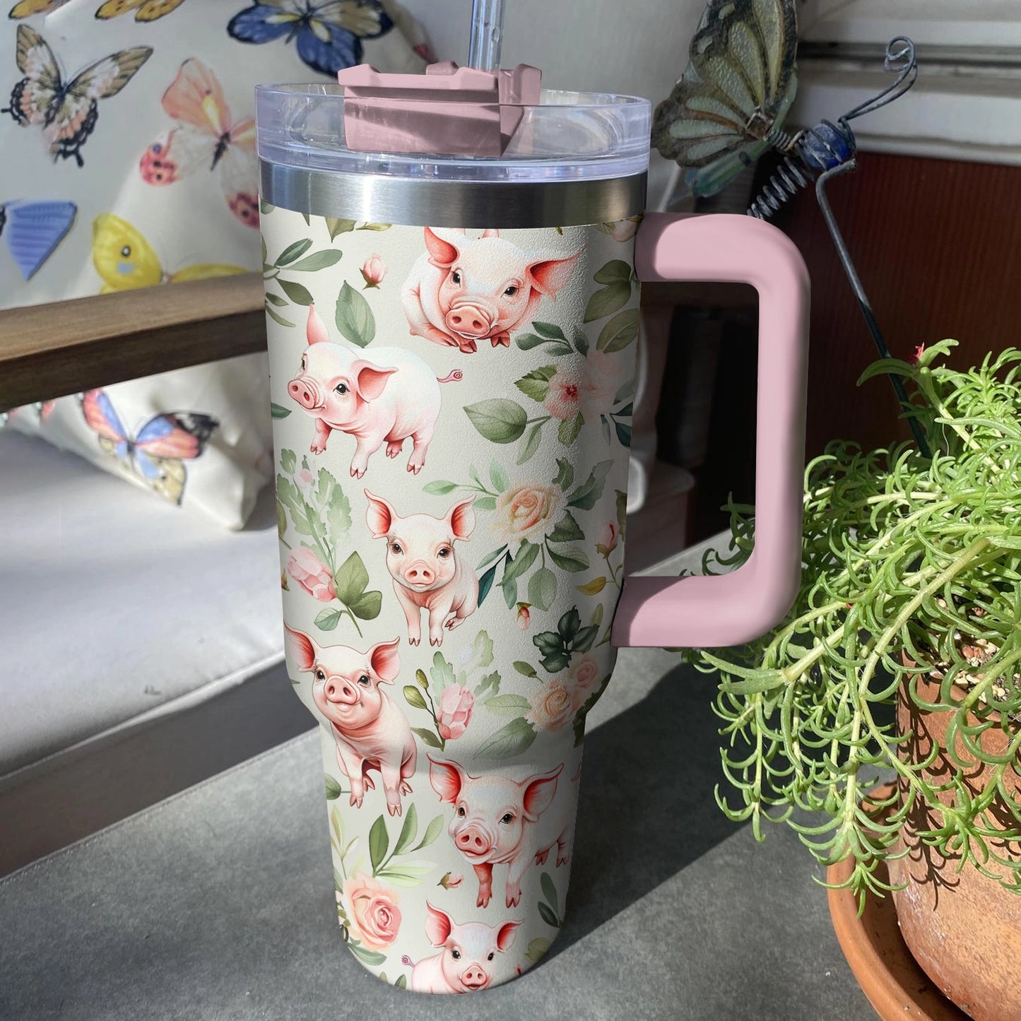 Shineful Tumbler Piglet Green Roses