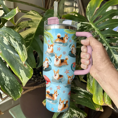 Shineful Tumbler Corgi Beach Party