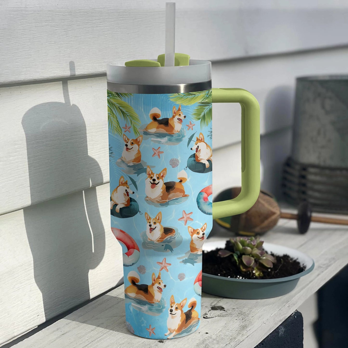 Shineful Tumbler Corgi Beach Party