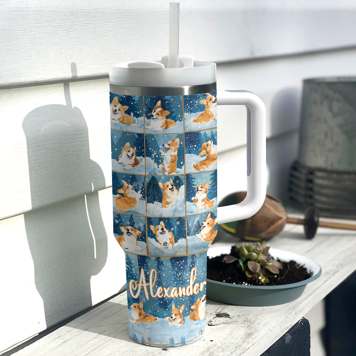 Shineful Personalized Tumbler Corgi Winter Wonderland