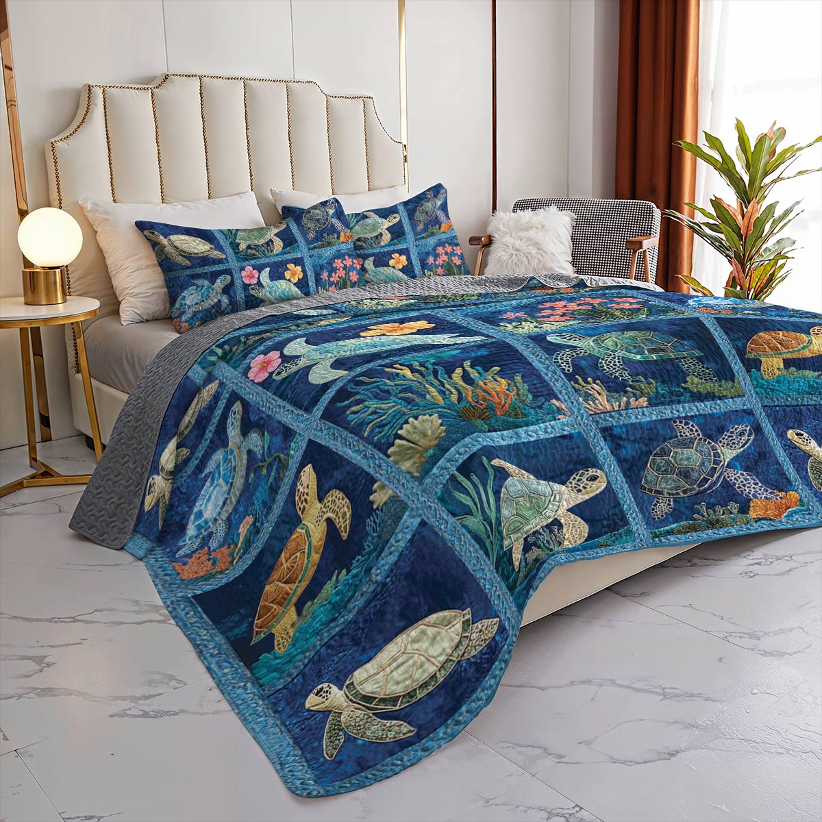 Shineful All Season Quilt 3-Piece Set Stunning Sea Turtle