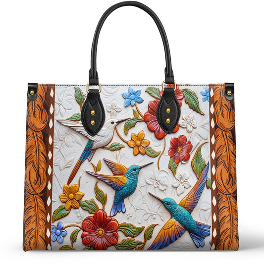 Shineful Leather Bag Hummingbird Blossom Flight