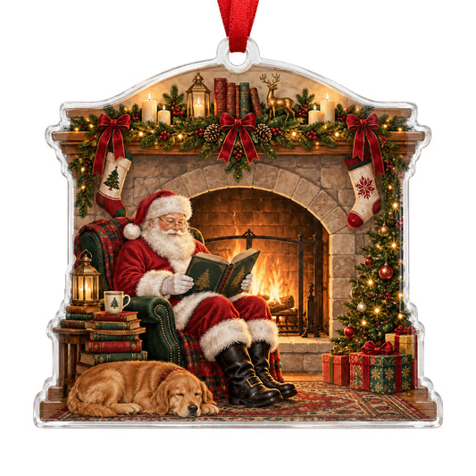 Shineful Santa Reading by the Fireplace 2D Acrylic Ornament