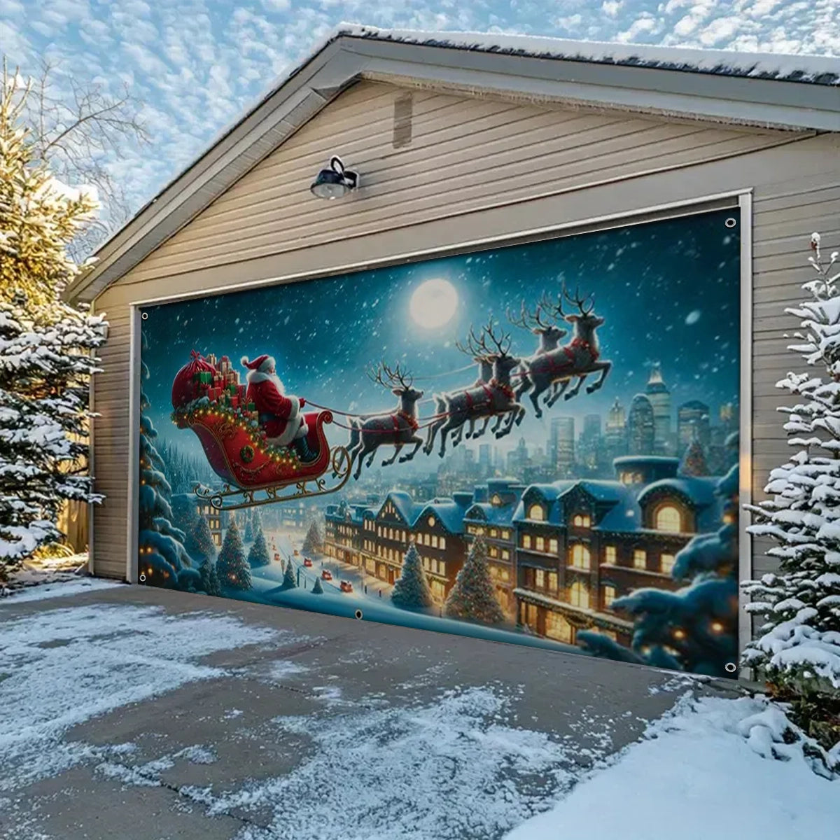 Shineful Garage Door Banner Decoration Santa's Magical Sleigh Ride
