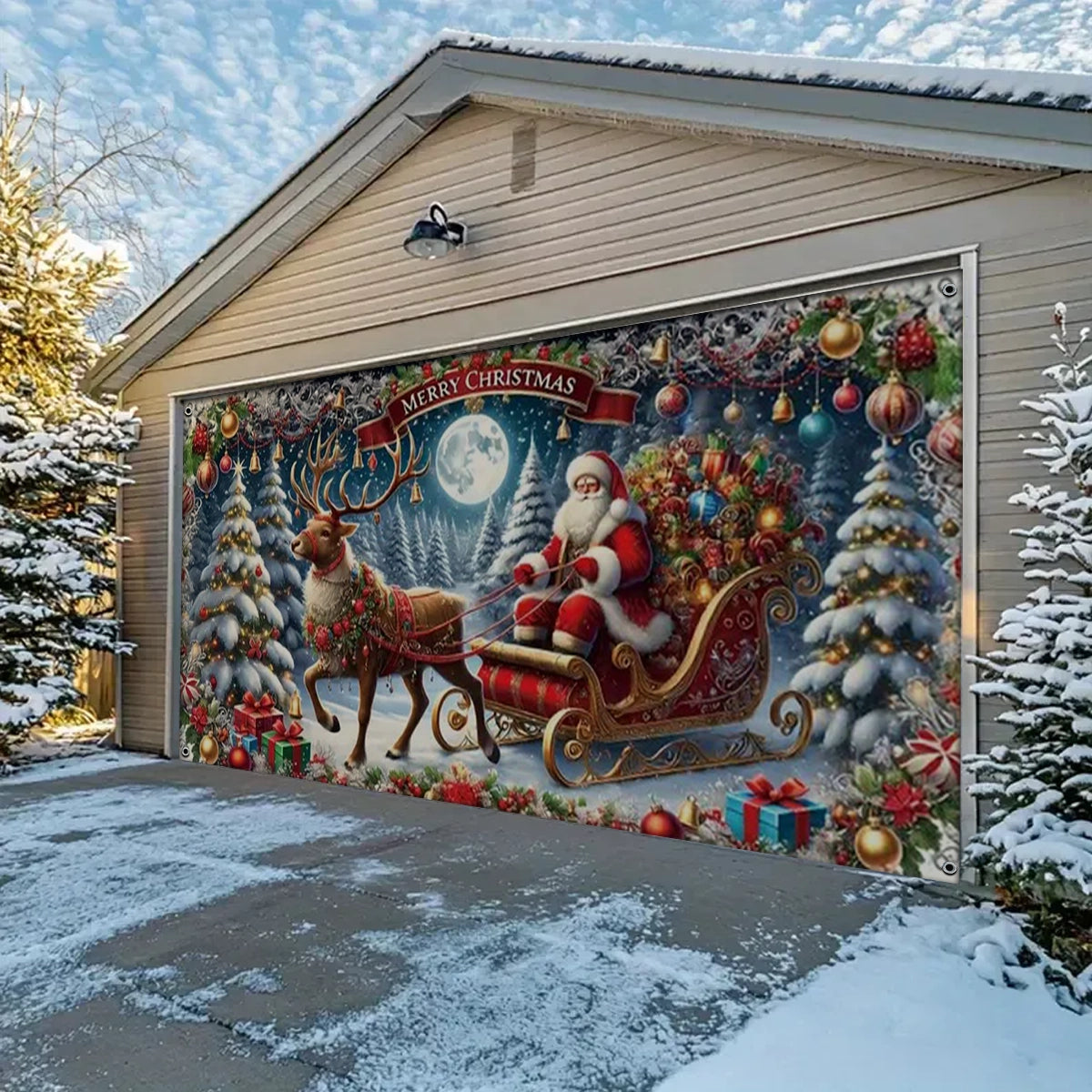 Shineful Garage Door Banner Decoration Christmas Eve Sleigh Ride
