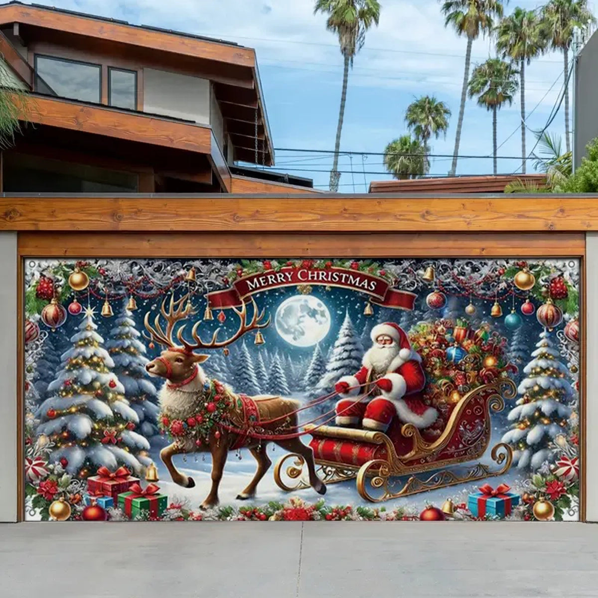 Shineful Garage Door Banner Decoration Christmas Eve Sleigh Ride