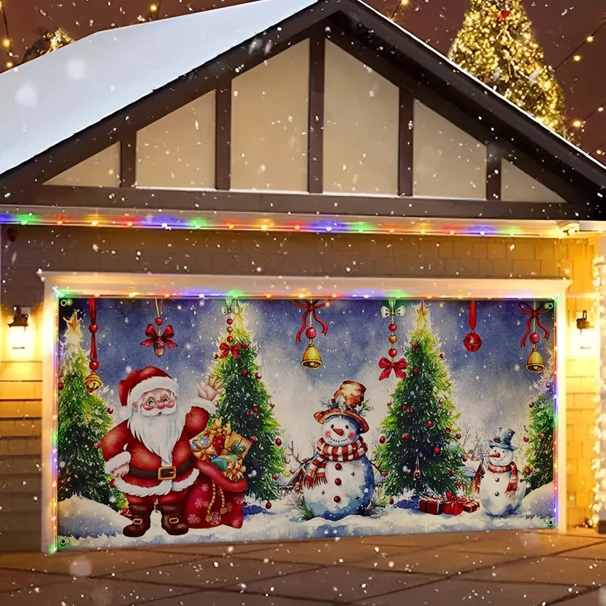 Shineful Garage Door Banner Decoration Holiday Cheer with Santa and Snowmen