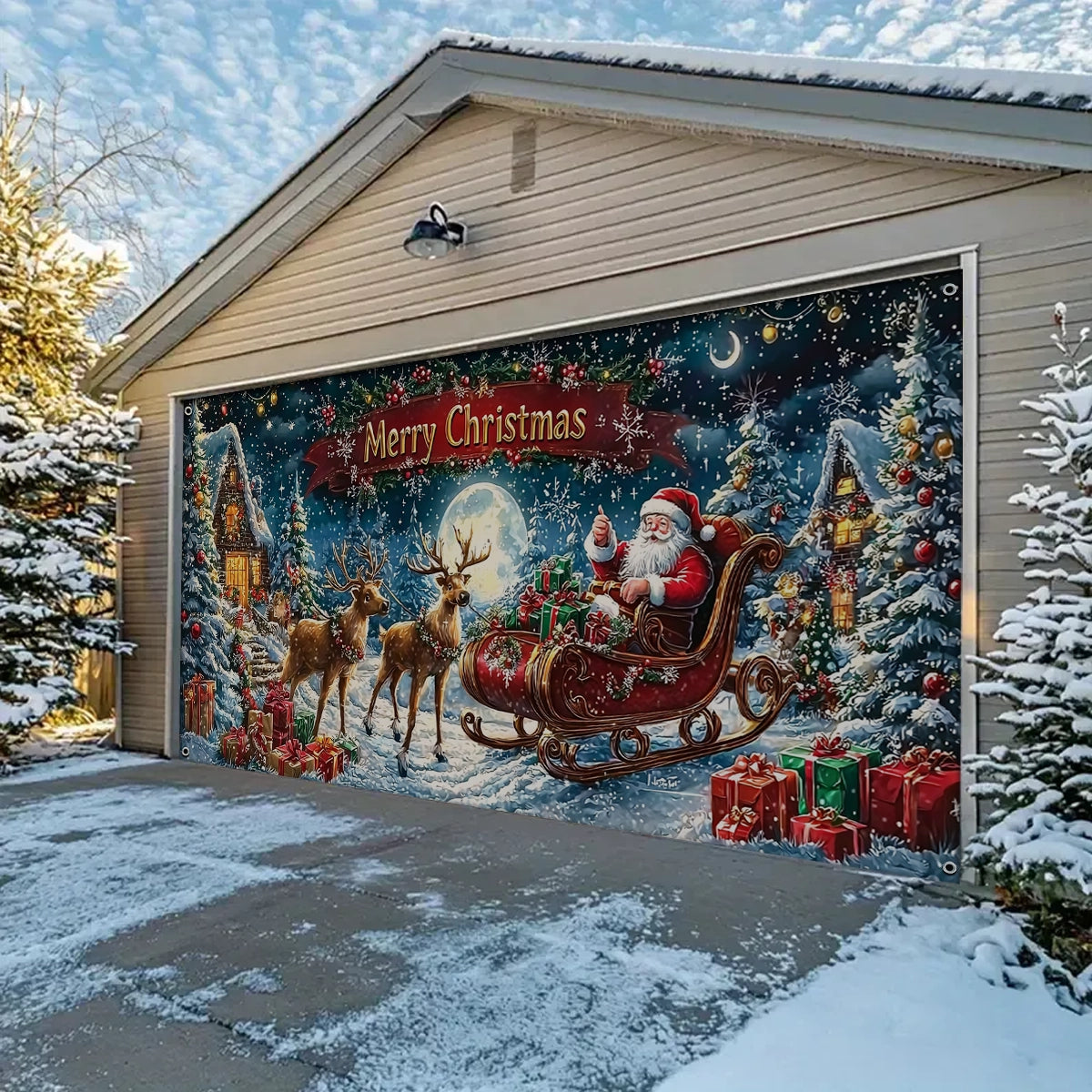Shineful Garage Door Banner Decoration Santa’s Magical Enchanted