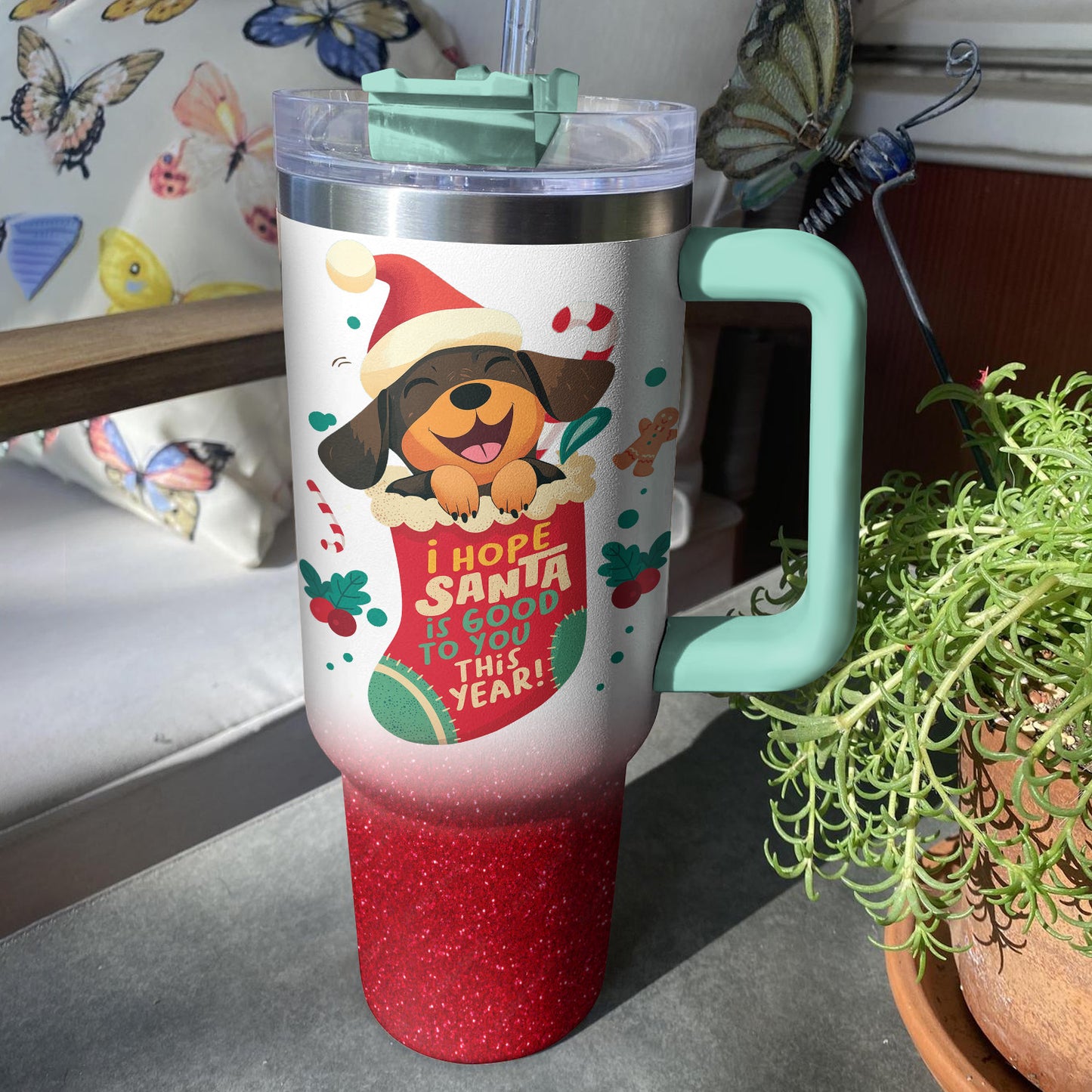 Shineful Tumbler Santa's Puppy Delight