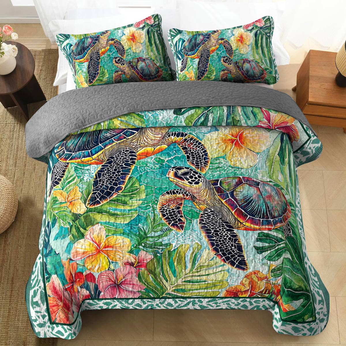 Shineful All Season Quilt 3-Piece Set - Sea Turtle Oasis