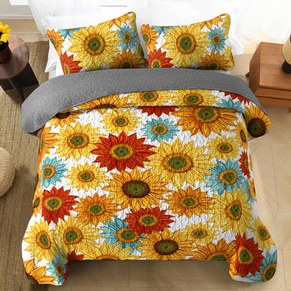 Shineful All Season Quilt 3-Piece Set Alluring Sunflowers