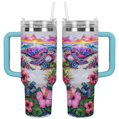 Shineful Tumbler Sunset Hibiscus Sanctuary Turtle