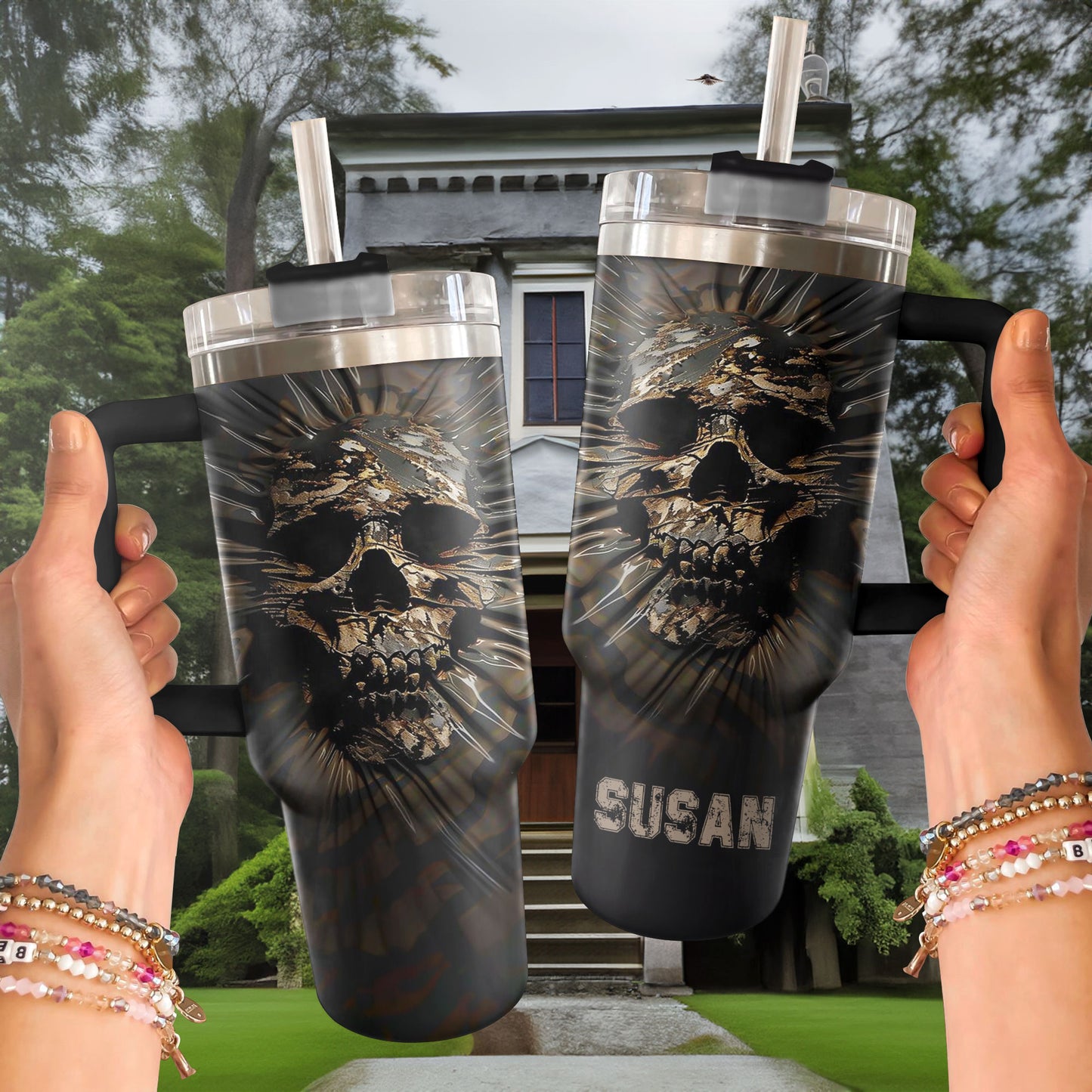 Shineful Tumbler Personlized Cool Cameo Skull