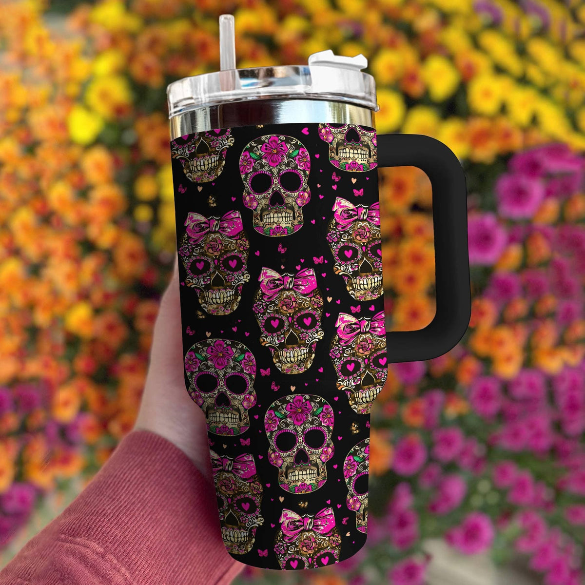 Skull 40 Oz Shineful™ Tumbler Happy Valentines Skulls Tl10 Black 40Oz