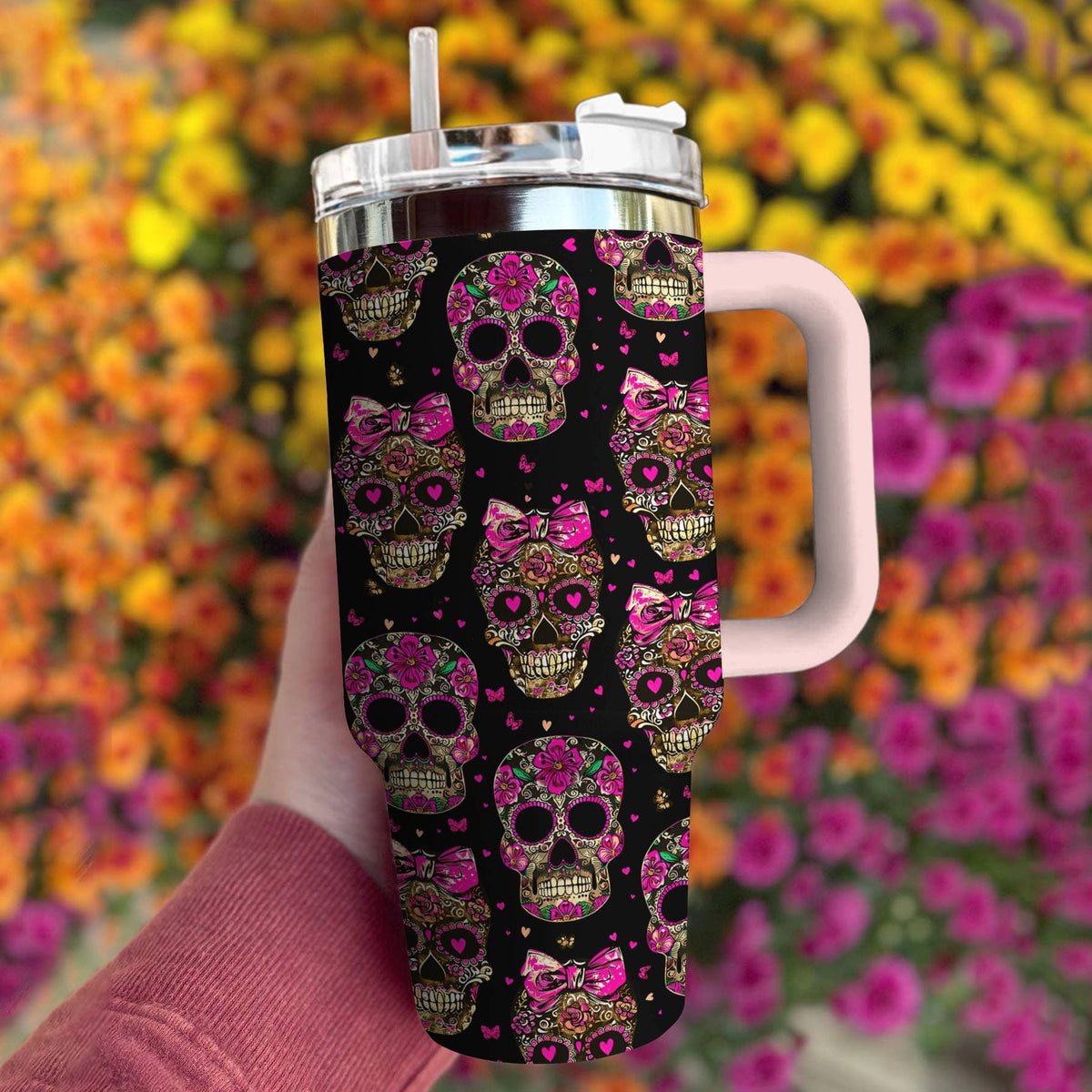 Skull 40 Oz Shineful™ Tumbler Happy Valentines Skulls Tl10 Pink 40Oz