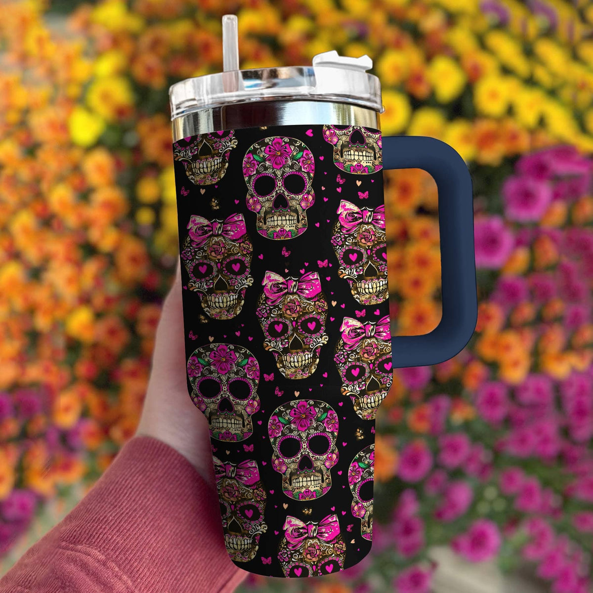 Skull 40 Oz Shineful™ Tumbler Happy Valentines Skulls Tl10 Navy 40Oz