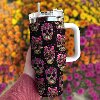 Skull 40 Oz Shineful™ Tumbler Happy Valentines Skulls Tl10 White 40Oz