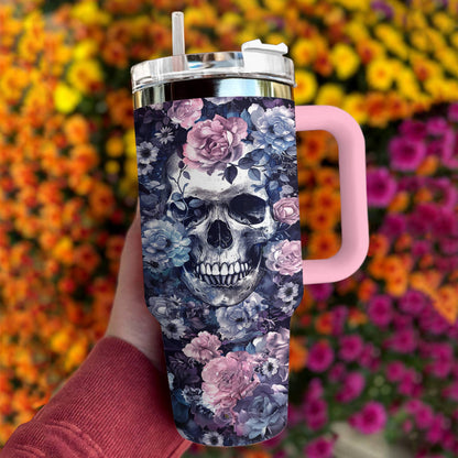 Shineful Tumbler Embraced In Roses Skull
