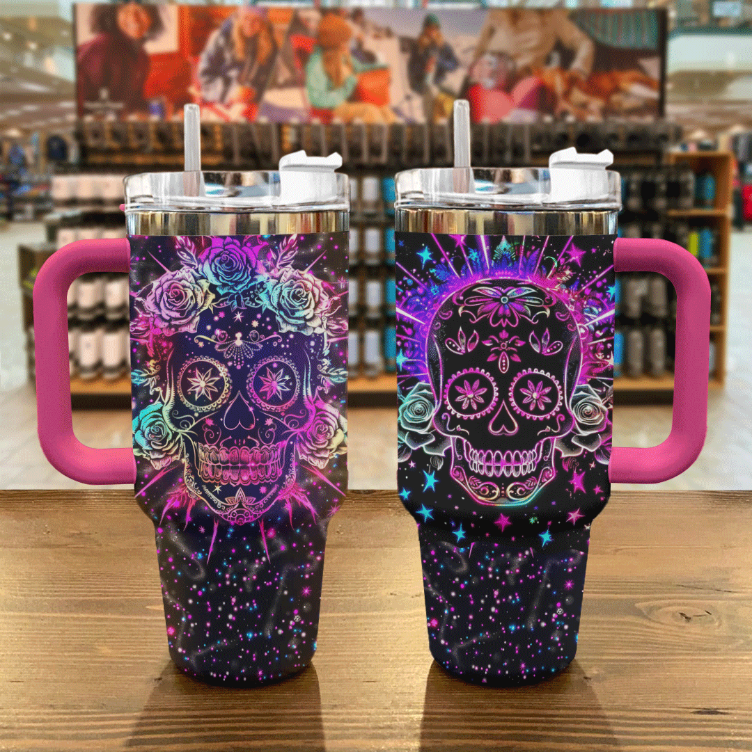 Shineful Tumbler Attractive Skull Roses