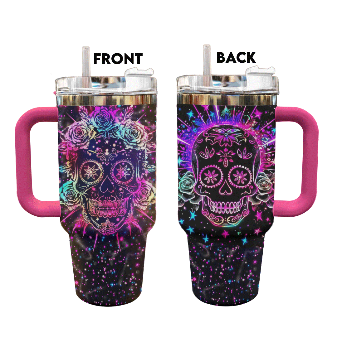 Shineful Tumbler Attractive Skull Roses