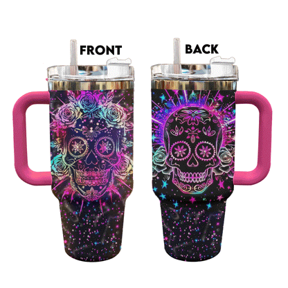Shineful Tumbler Attractive Skull Roses