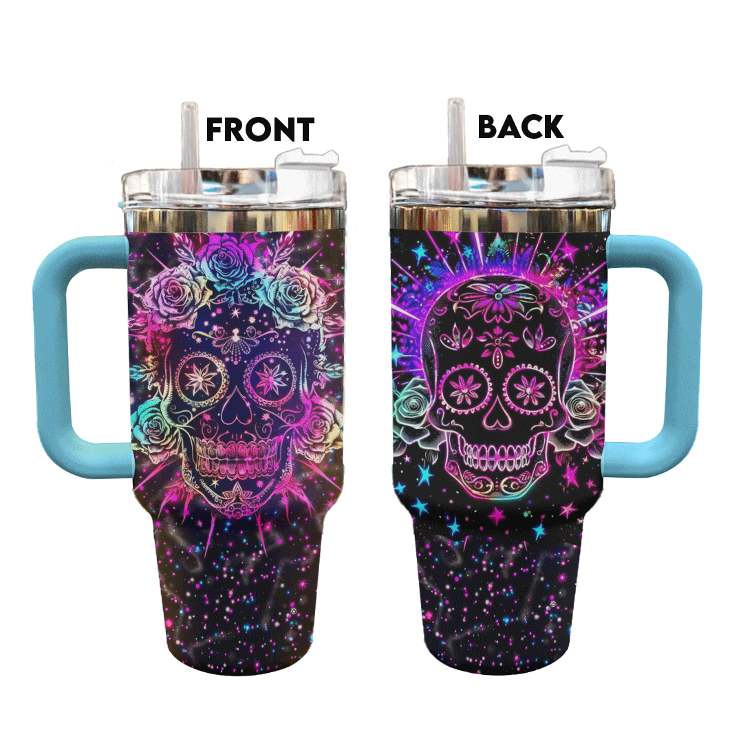 Shineful Tumbler Attractive Skull Roses