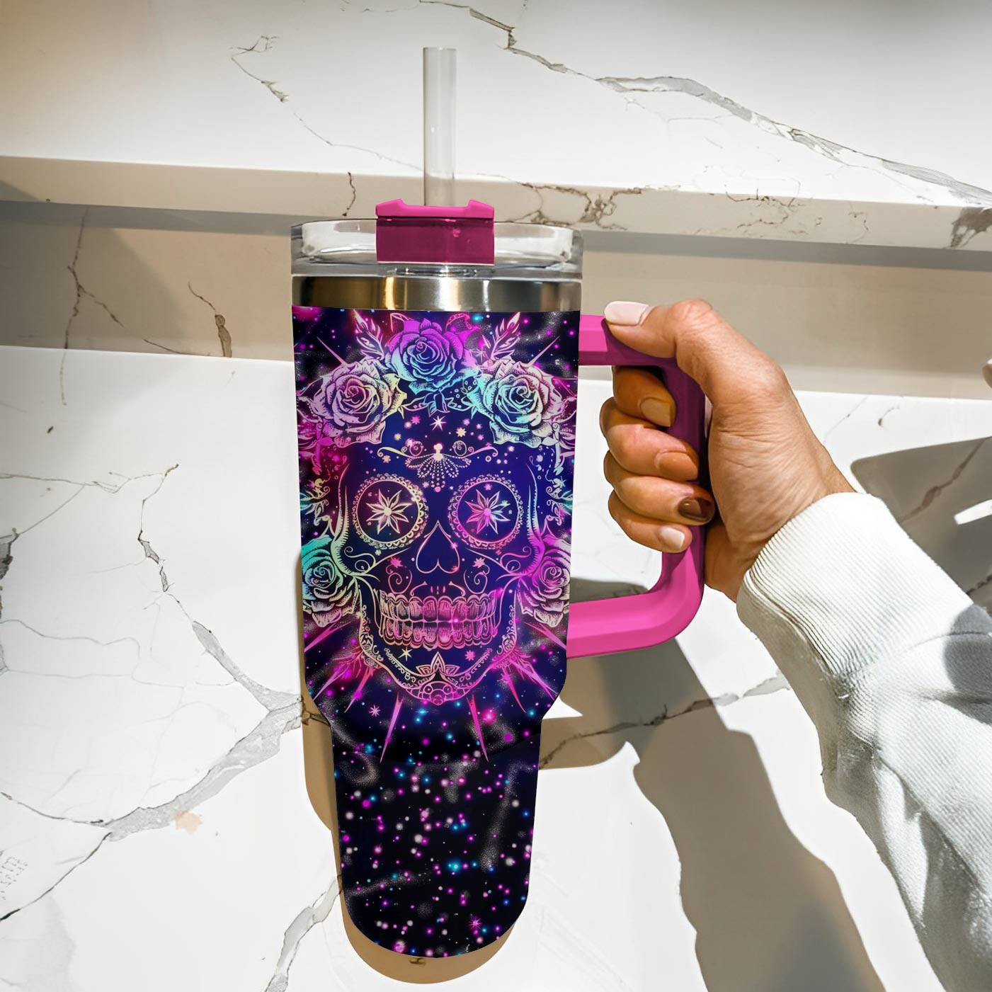 Shineful Tumbler Attractive Skull Roses