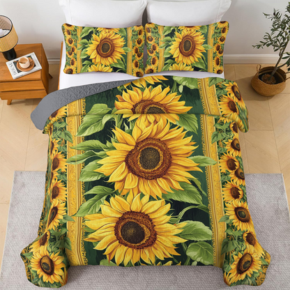 Shineful All Season Quilt 3-Piece Set - Sunflower Bloom Bliss