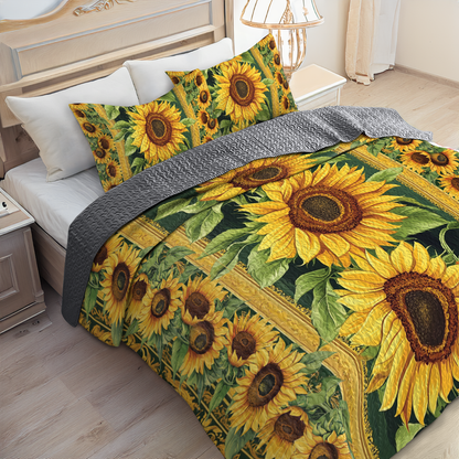 Shineful All Season Quilt 3-Piece Set - Sunflower Bloom Bliss