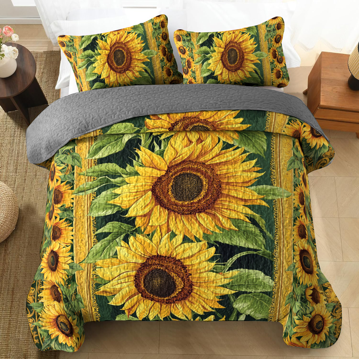 Shineful All Season Quilt 3-Piece Set - Sunflower Bloom Bliss