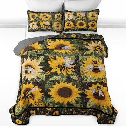 Shineful All Season Quilt 3-Piece Set Bee Bliss With Sunflowers